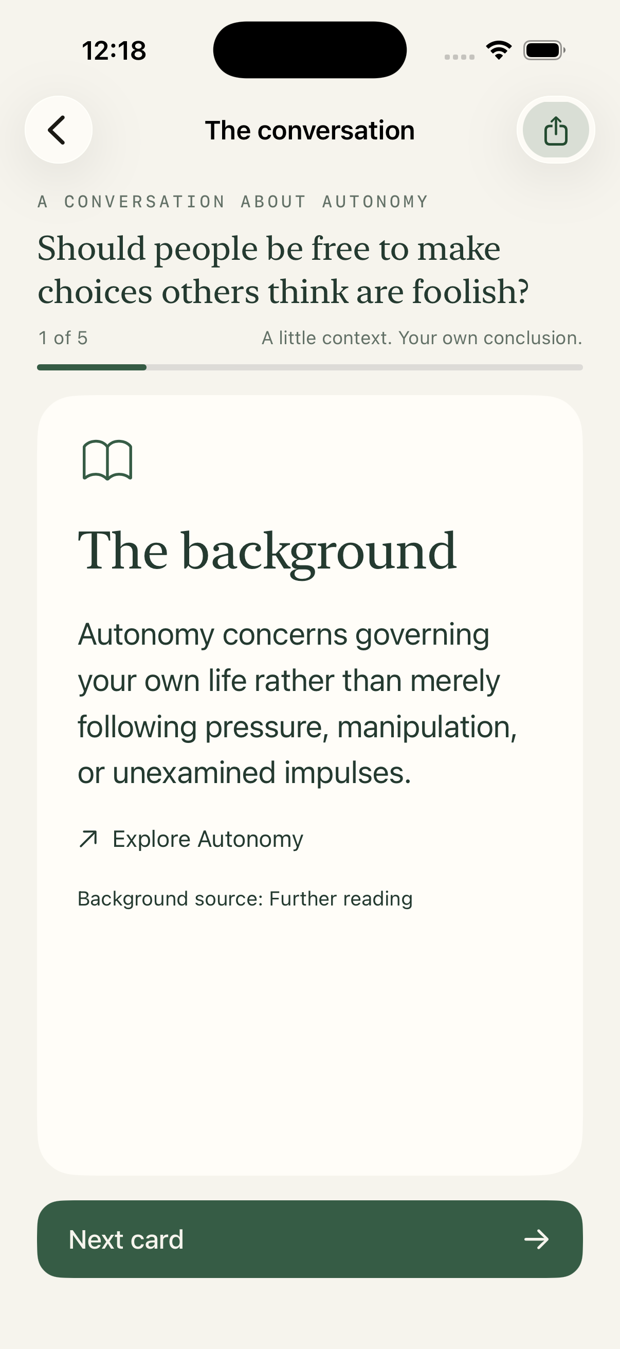The ChatWorthy conversation reader introduces the background to a weekly question