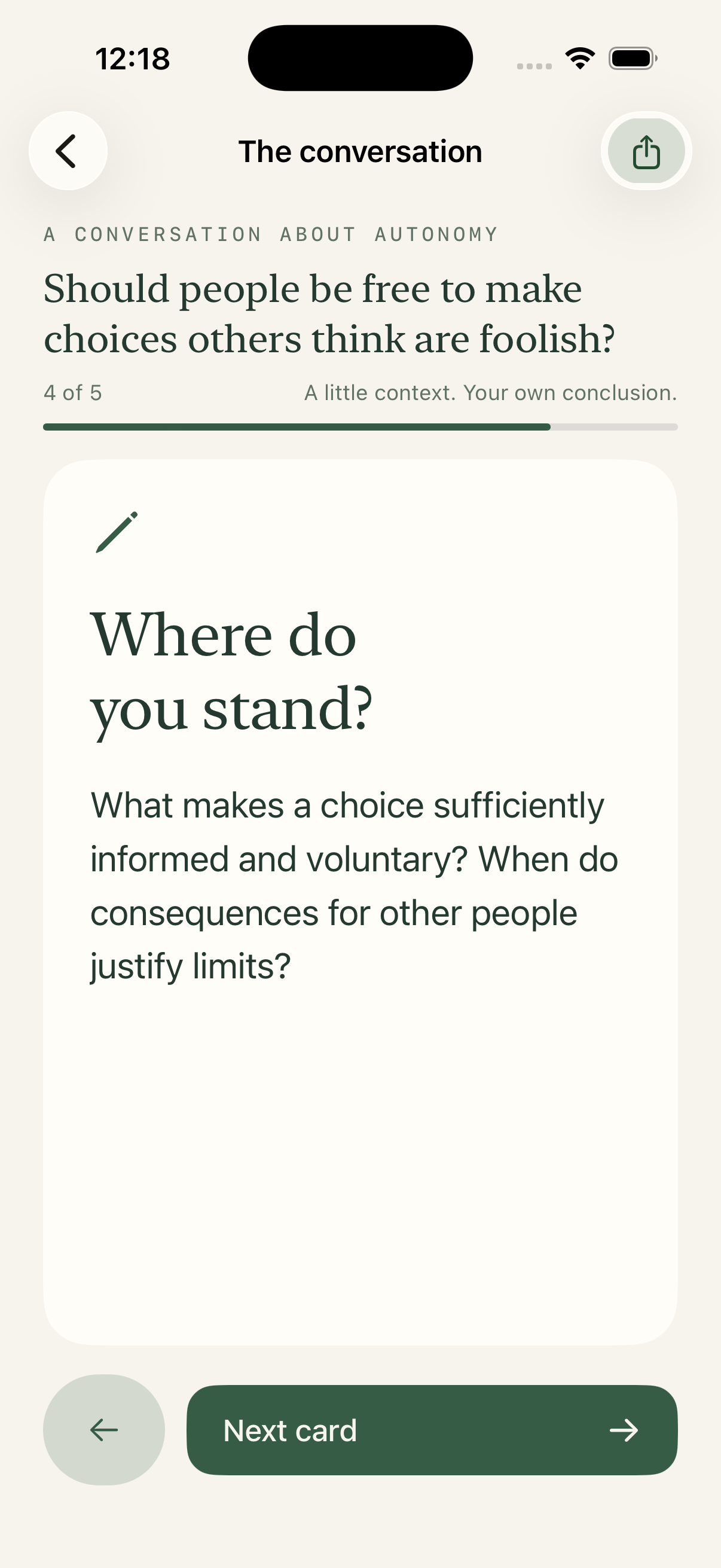 ChatWorthy’s Where do you stand card invites reflection without a response form